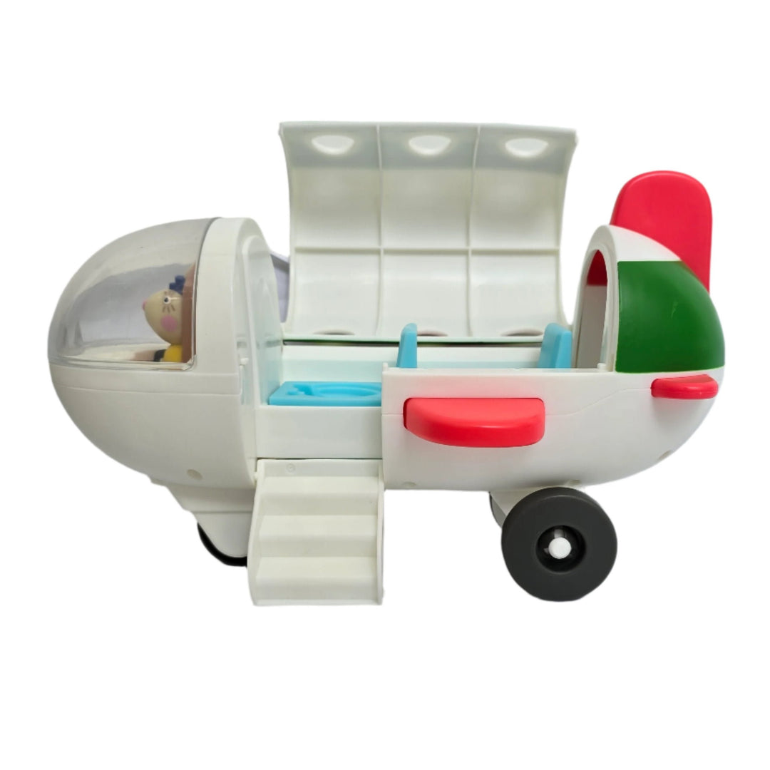 Hasbro, Preschoolers and Peppa Pig fans ages 3 and up will be delighted with this Air Peppa toy. Inspired by the vehicle seen in entertainment, it comes with a Peppa Pig figure. An attached Miss Rabbit figure is seated in the cockpit, and can flip back to make room for another pilot! The plane’s top hinges open, the stairs fold down, and the back trunk opens as well. There are seats for 3 figures in all. (Additional figures sold separately. Subject to availability.) Peppa’s suitcase opens and closes, and fi