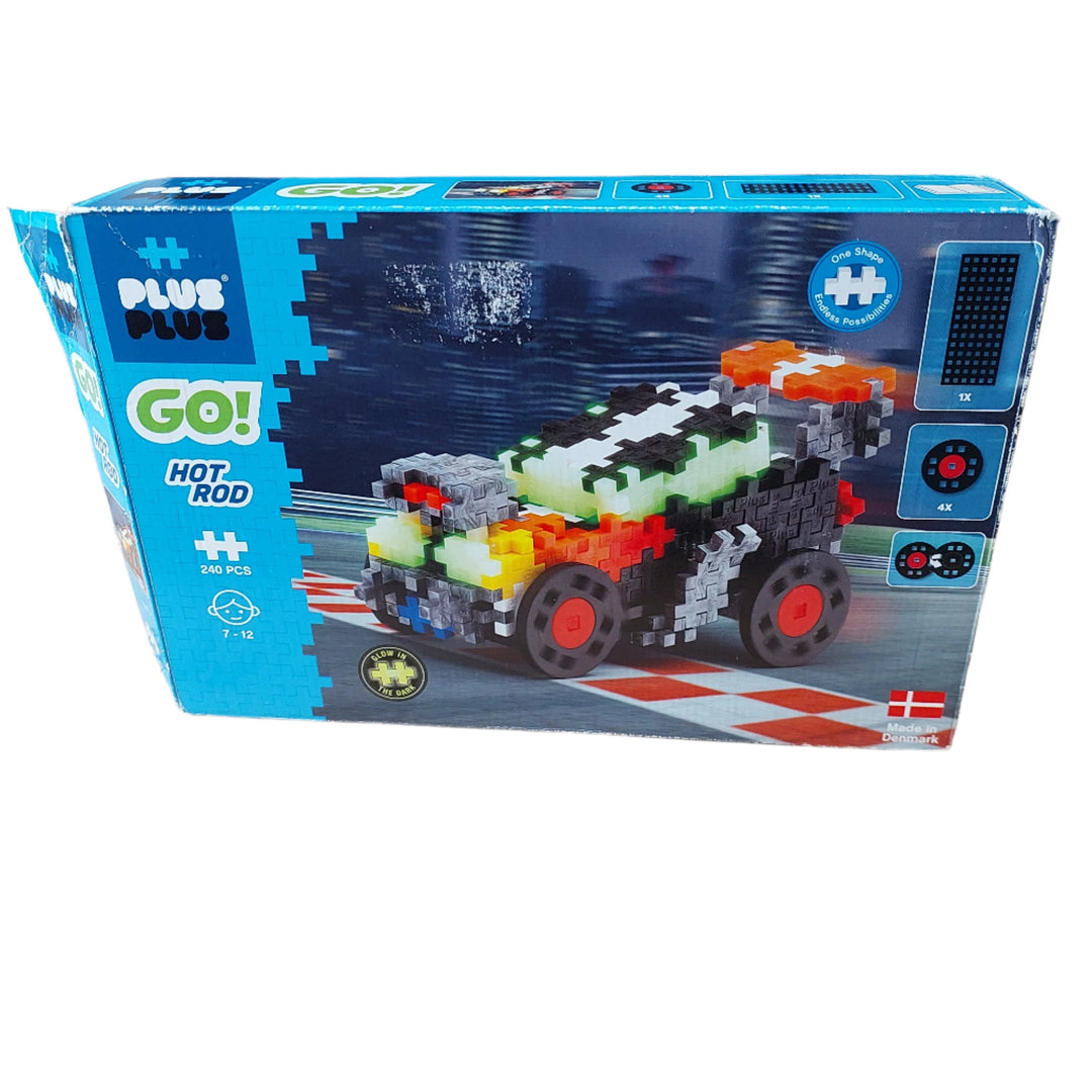 Plus Plus, Build a car, race it, and use your imagination to customize your ride. The GO! Hot Rod includes 240 pieces in 10 different colors, 4 wheels, and 1 chassis baseplate along with instructions to create a Hot Rod. Once you assemble, download our free app for even more building ideas. Plus-Plus is made in Denmark in our own zero-plastic-waste factory powered by renewable energy.