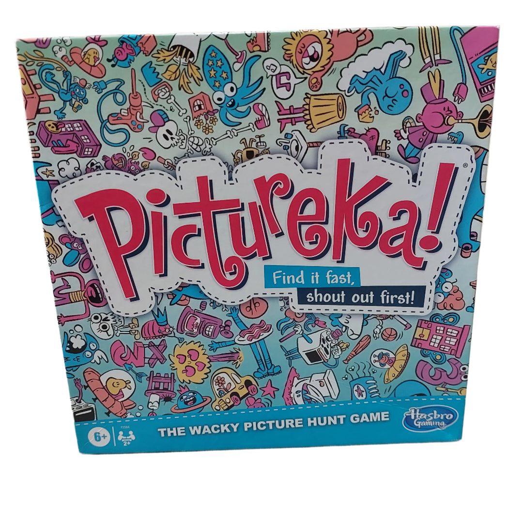 Hasbro, The Pictureka! game is laugh-out-loud entertainment as players try to find it fast and find it first in this picture game! Who will be the first player to find a dinosaur on one of the tile cards? How about finding things that are loud or crazy hairdos? 