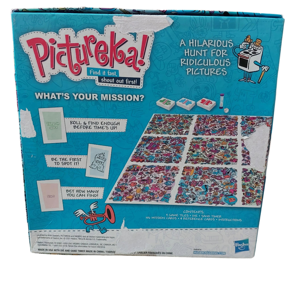 Hasbro, The Pictureka! game is laugh-out-loud entertainment as players try to find it fast and find it first in this picture game! Who will be the first player to find a dinosaur on one of the tile cards? How about finding things that are loud or crazy hairdos? 