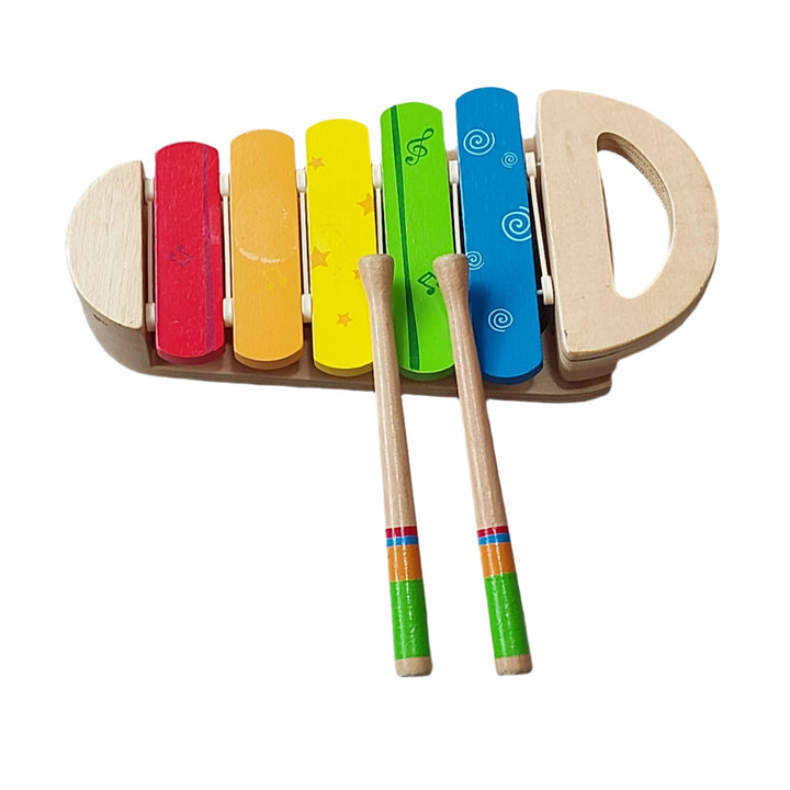 Hape, Rainbow Xylophone, Hape xylophone is the perfect toy for your growing little musician. This music-maker lets your child practice scales and colors, encouraging musical expression. Use the xylophone to tap out Unique melodies or combine it with other Hape early melodies toy instrument sets to form a full musical ensemble
