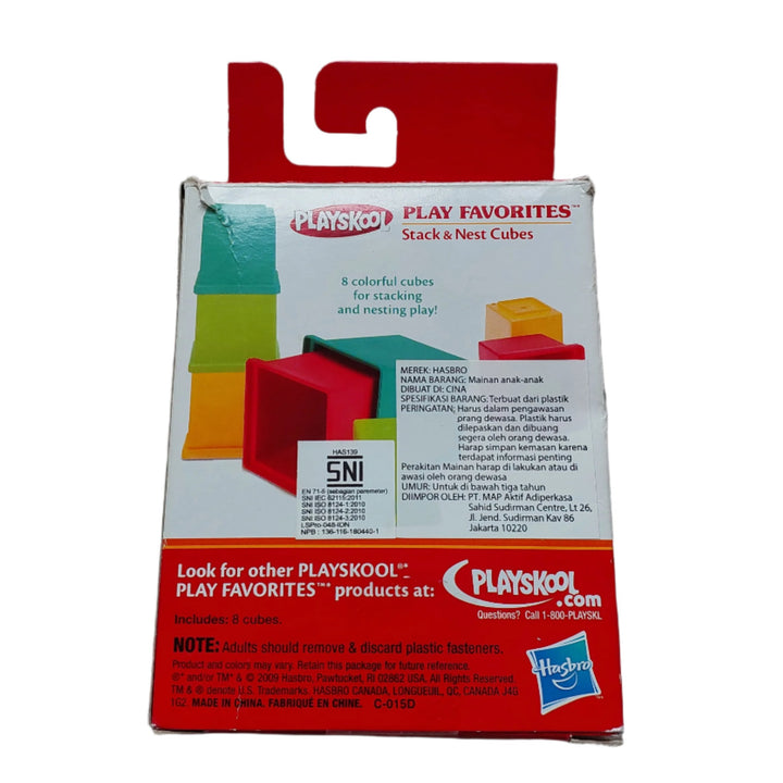 Hasbro, Hey Mom, have you seen these? They stack up, and then they nest inside each other - they must be some special blocks! Your child will explore size relationships and the different ways items fit together, all by stacking, smashing, building and bashing piles of colorful cubes! This toy also helps encourage development of Fine Motor Skills and Cognitive Learning. Colorful and fun cubes! Includes 8 cubes! Stack them up high or nest them inside each other!
