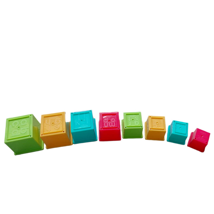 Hasbro, Hey Mom, have you seen these? They stack up, and then they nest inside each other - they must be some special blocks! Your child will explore size relationships and the different ways items fit together, all by stacking, smashing, building and bashing piles of colorful cubes! This toy also helps encourage development of Fine Motor Skills and Cognitive Learning. Colorful and fun cubes! Includes 8 cubes! Stack them up high or nest them inside each other!