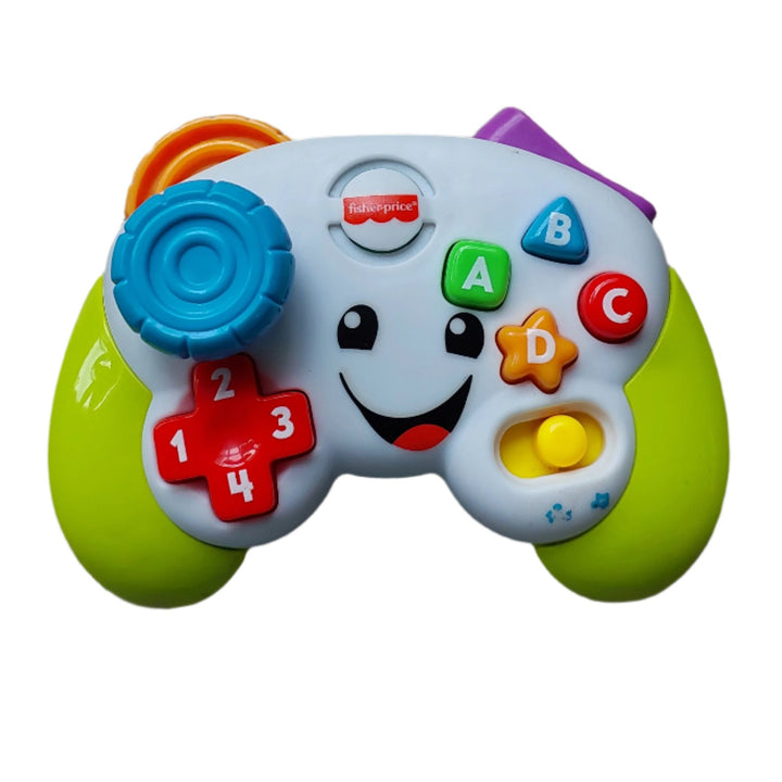 Fisher Price, Your baby can get into the gaming fun with this Laugh &amp; Learn toy video game controller, which features two "gaming" modes and lots of hands-on activities! As little gamers move the joystick and press the ABCD and number buttons, they'll hear exciting songs, sounds, and phrases that introduce numbers, shapes, colors, and more! As little fingers grasp, press, spin, and toggle the hands-on activities, fine motor skills like dexterity and hand-eye coordination are being fostered. 