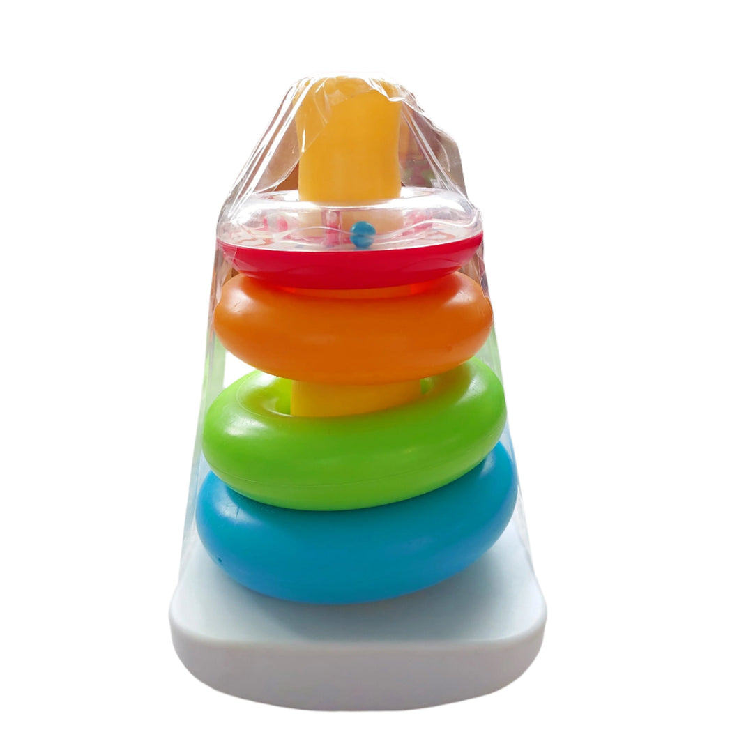 Fisher Price, The Fisher-Price® Rock-a-Stack® toy offers classic stacking fun for your baby. Younger babies will love grasping, holding, shaking and exploring the five colorful rings. The littlest ring has a shiny, reflective surface for baby to discover insidewith colorful, swirling beads that make fun rattle sounds! When they're ready to sit and play, babies can stack the rings on the post, then bat at the wobbly base to make it rock back and forth. 