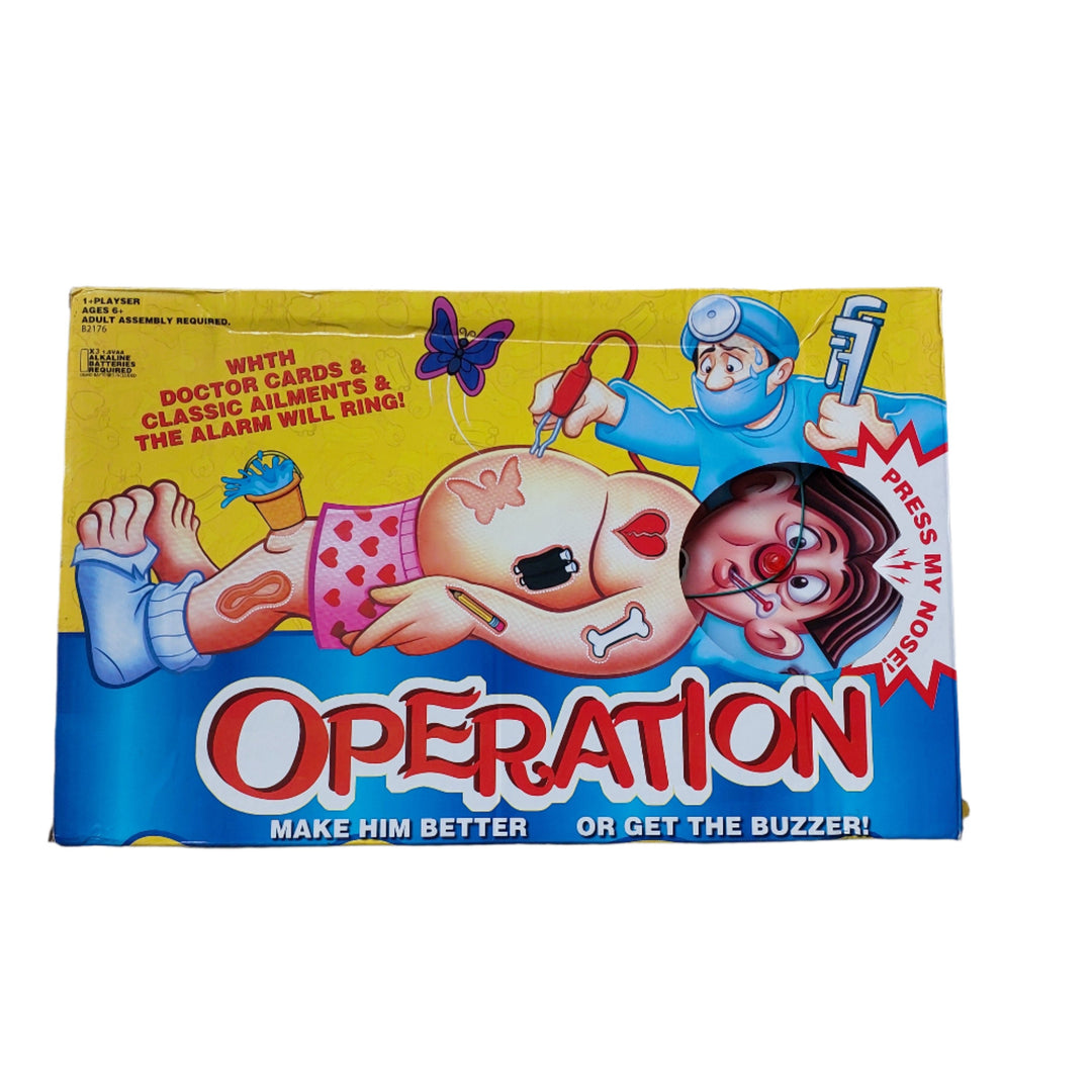 Hasbro, Operation, It's the classic family favourite with an updated look and funny ailments! Cavity Sam is feeling a bit under the weather, and kids will love to "operate" and make him better. Your child will grab the tweezers and giggle with delight trying to take out all of Cavity Sam's funny ailments without getting "buzzed"!