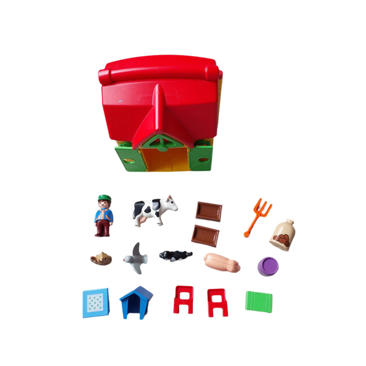 Playmobil, 6962 Take Along Farm, This PLAYMOBIL 1.2.3. set is ideal for toddlers. Feed the animals and store all supplies in the loft. Pay careful attention to which shapes fit in the holes!