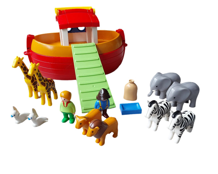 Playmobil, 6765 Noah's Ark, Children will love playing out familiar storylines with this Floating Take-Along Noah’s Ark set from the Playmobil 1.2.3 range.
 Whether they imagine loading the animals two by two or float on the water in search of land, children will love this bright and colourful Noah’s Ark playset. It comes with lots of different animals, as well as an integrated carry handle for on-the-go fun. Grown-ups will love that this Take-Along Noah’s Ark supports imaginative play as children imagine e