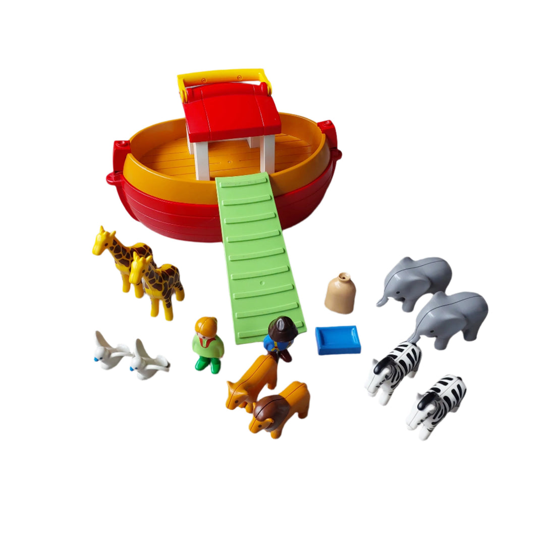 Playmobil, 6765 Noah's Ark, Children will love playing out familiar storylines with this Floating Take-Along Noah’s Ark set from the Playmobil 1.2.3 range.
 Whether they imagine loading the animals two by two or float on the water in search of land, children will love this bright and colourful Noah’s Ark playset. It comes with lots of different animals, as well as an integrated carry handle for on-the-go fun. Grown-ups will love that this Take-Along Noah’s Ark supports imaginative play as children imagine e