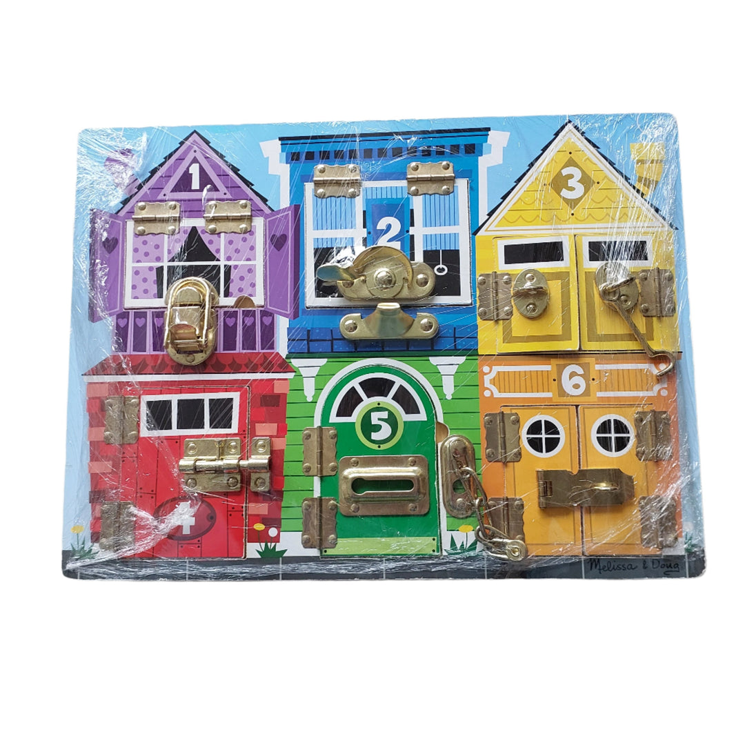 Melissa & Doug, Latches Board, Melissa & Doug Latches Board is hand-crafted board full of colourful doors, polished metal locks, latches and clasps to intrigue little ones! Which animal friends are hiding behind the colorful doors? Undo a lock or latch, swing open the numbered door or window, and count on finding fun when the animal picture beneath is revealed. The Melissa & Doug Latches Board for toddlers is made from smooth-sanded, solid-wood material that features different kinds of latches sized just ri