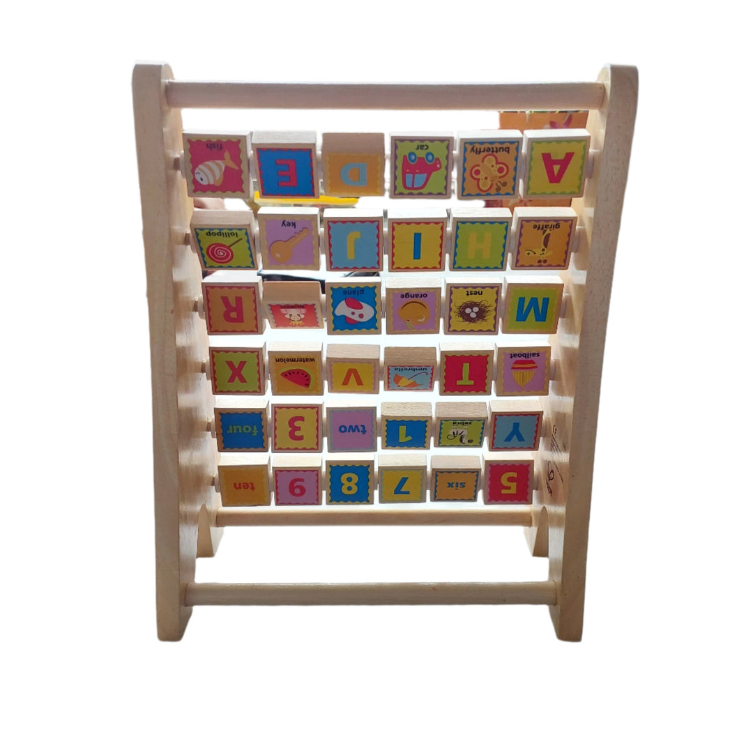 Hape, Hape 1002 Alphabet Abacus Educational Toy, Hape Alphabet Abacus is an abacus with 6 rows of 6 blocks. On each block, there are numbers, alphabets and pictures to teach toddlers on alphabet & numbers while making it fun and engaging at the same time. This double-sided abacus gives the ABC's a playful twist with letters as well as pictures. Playtime with your kid: Have your child find the letters in his or her name. Help them practice letters and sounds by saying them out loud.