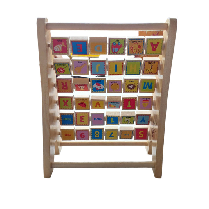 Hape, Hape 1002 Alphabet Abacus Educational Toy, Hape Alphabet Abacus is an abacus with 6 rows of 6 blocks. On each block, there are numbers, alphabets and pictures to teach toddlers on alphabet & numbers while making it fun and engaging at the same time. This double-sided abacus gives the ABC's a playful twist with letters as well as pictures. Playtime with your kid: Have your child find the letters in his or her name. Help them practice letters and sounds by saying them out loud.