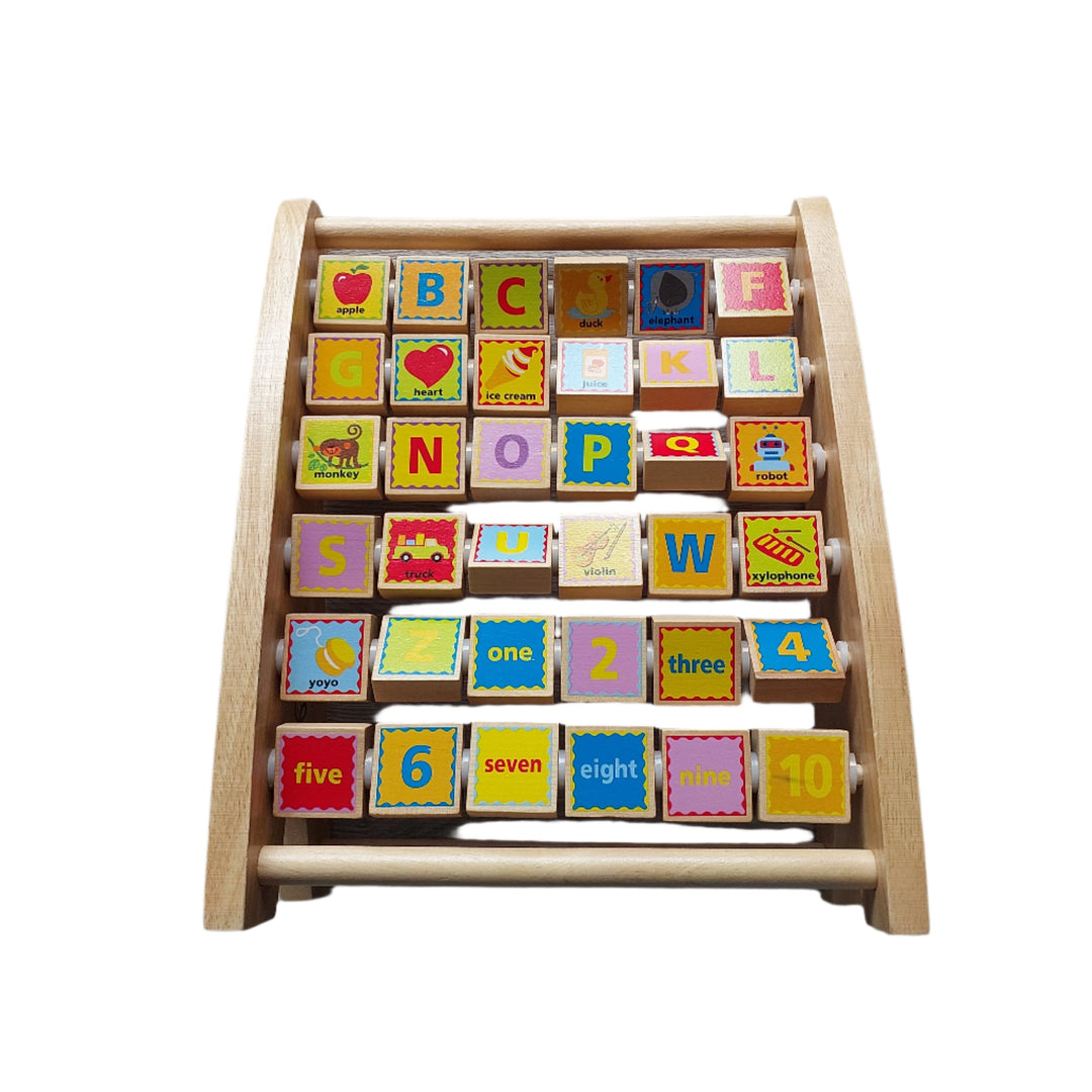 Hape, Hape 1002 Alphabet Abacus Educational Toy, Hape Alphabet Abacus is an abacus with 6 rows of 6 blocks. On each block, there are numbers, alphabets and pictures to teach toddlers on alphabet & numbers while making it fun and engaging at the same time. This double-sided abacus gives the ABC's a playful twist with letters as well as pictures. Playtime with your kid: Have your child find the letters in his or her name. Help them practice letters and sounds by saying them out loud.