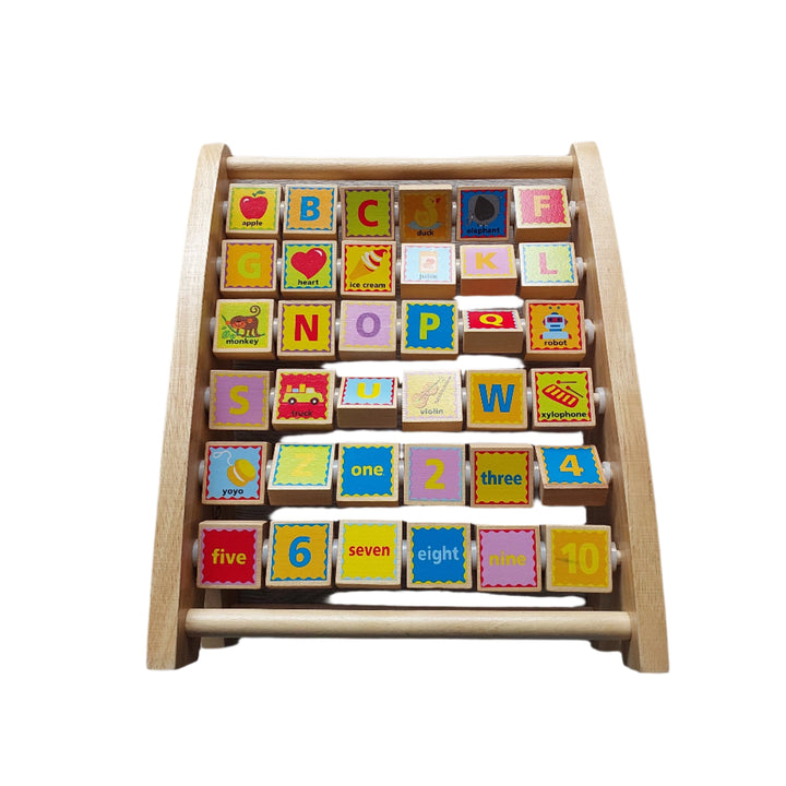 Hape, Hape 1002 Alphabet Abacus Educational Toy, Hape Alphabet Abacus is an abacus with 6 rows of 6 blocks. On each block, there are numbers, alphabets and pictures to teach toddlers on alphabet & numbers while making it fun and engaging at the same time. This double-sided abacus gives the ABC's a playful twist with letters as well as pictures. Playtime with your kid: Have your child find the letters in his or her name. Help them practice letters and sounds by saying them out loud.