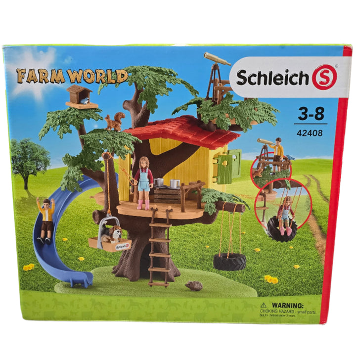 Schleich, Farm World, Ben and Sarah can lark about, play and picnic for hours in the schleich® tree house. Who hasn't dreamt of having their own tree house?The set contains a whole host of accessories and functions for hours of fun. With 2 human figurines, 4 animals and accessories. 