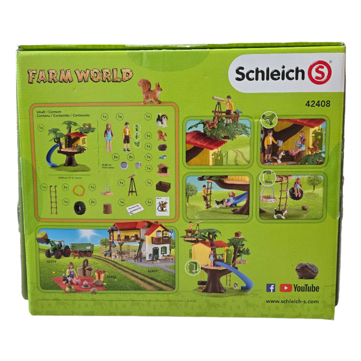 Schleich, Farm World, Ben and Sarah can lark about, play and picnic for hours in the schleich® tree house. Who hasn't dreamt of having their own tree house?The set contains a whole host of accessories and functions for hours of fun. With 2 human figurines, 4 animals and accessories. 