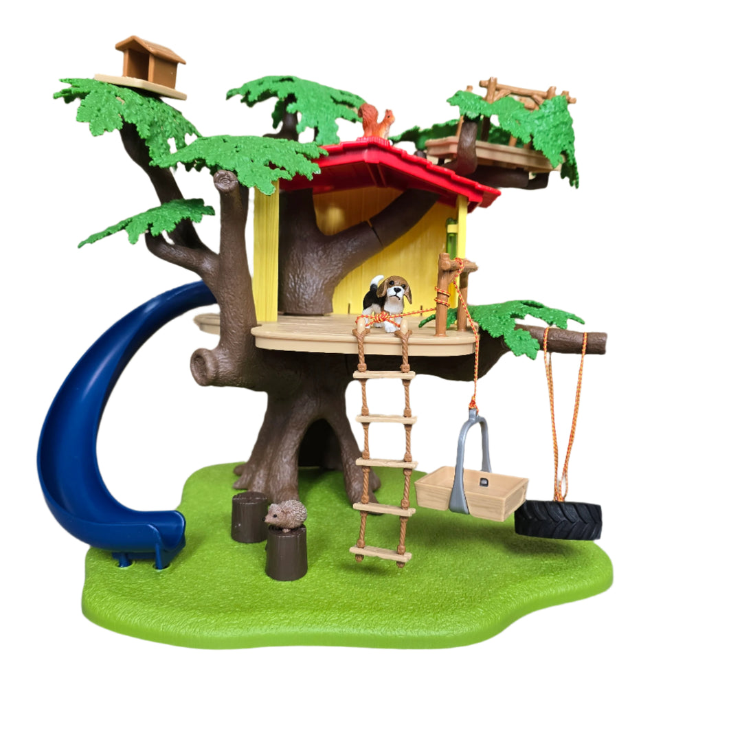 Schleich, Farm World, Ben and Sarah can lark about, play and picnic for hours in the schleich® tree house. Who hasn't dreamt of having their own tree house?The set contains a whole host of accessories and functions for hours of fun. With 2 human figurines, 4 animals and accessories. 