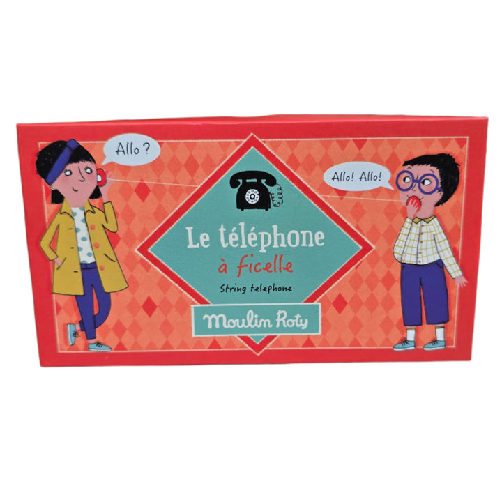 Moulin Roty, Le Telephone A Ficelle, Pull the string tight, the sound will travel along the wire and reach your ears, handy for telling each other all your little secrets!