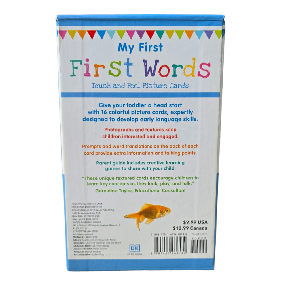 Talking points on the back of each card reinforce learning, helping to familiarise children with the shape, colour and sound of each object, from shiny shoes to the colourful ball. This set of My First Words flash cards contains an additional card for parent guidance with tips for creative learning games for you and your little one to share. Introduce your little one to new words with this set of educational touch and feel flash cards!