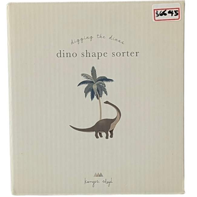 Konges & Sløjd, Dino Shape Sorter, Cognitive & Motor Skills, Shape sorter made in 100 percent sustainable wood. Designed with a cotton string handle.