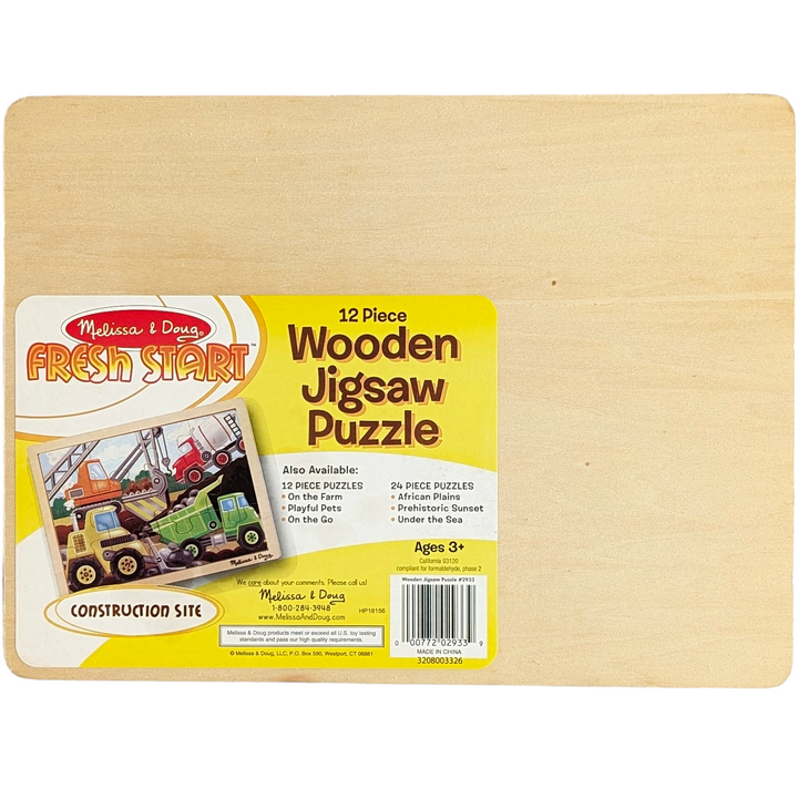 Melissa & Doug, Construction Site - 12 Piece Wooden Puzzle, Cognitive & Motor Skills Development, Hardworking construction vehicles are on site in this 12-piece wooden jigsaw puzzle. Comes packaged in a sturdy, wooden tray for puzzle building and easy storage. This is the ideal introduction to jigsaw solving…once the corner and edge pieces are in place, the puzzle is almost finished!