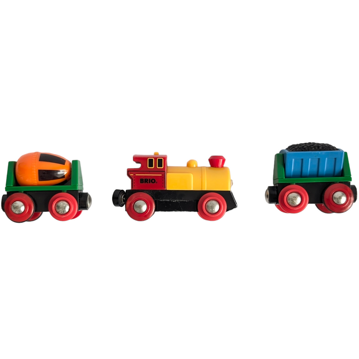 BRIO, Battery Operated Action Train, Cognitive & Motor Skills Development, If you’re looking for a new set of wheels for your railway, you’re in the right place. This battery powered train set is extra fun with a moving coal wagon and a rotating cement mixer as well as headlights that light up on the engine. Fits all Brio and other wooden railways