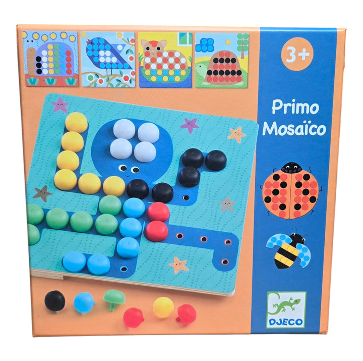 Djeco, Djeco Primo Mosaico is an exciting mosaic game designed for children ages 3 and up. This creative game helps develop fine motor skills, color recognition, and concentration.