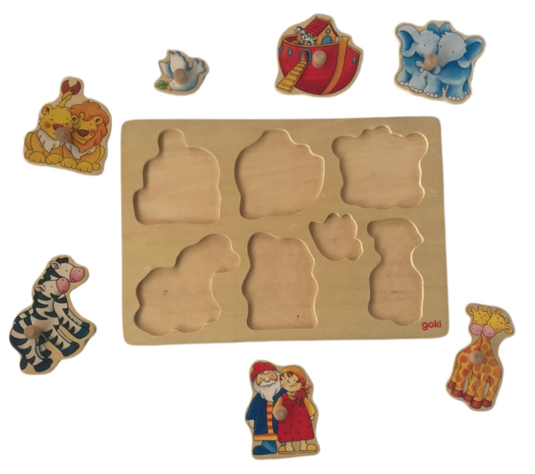 Goki, Noah's Ark wooden puzzle, This puzzle with bright vivid colours and large pieces is specially suitable for children.