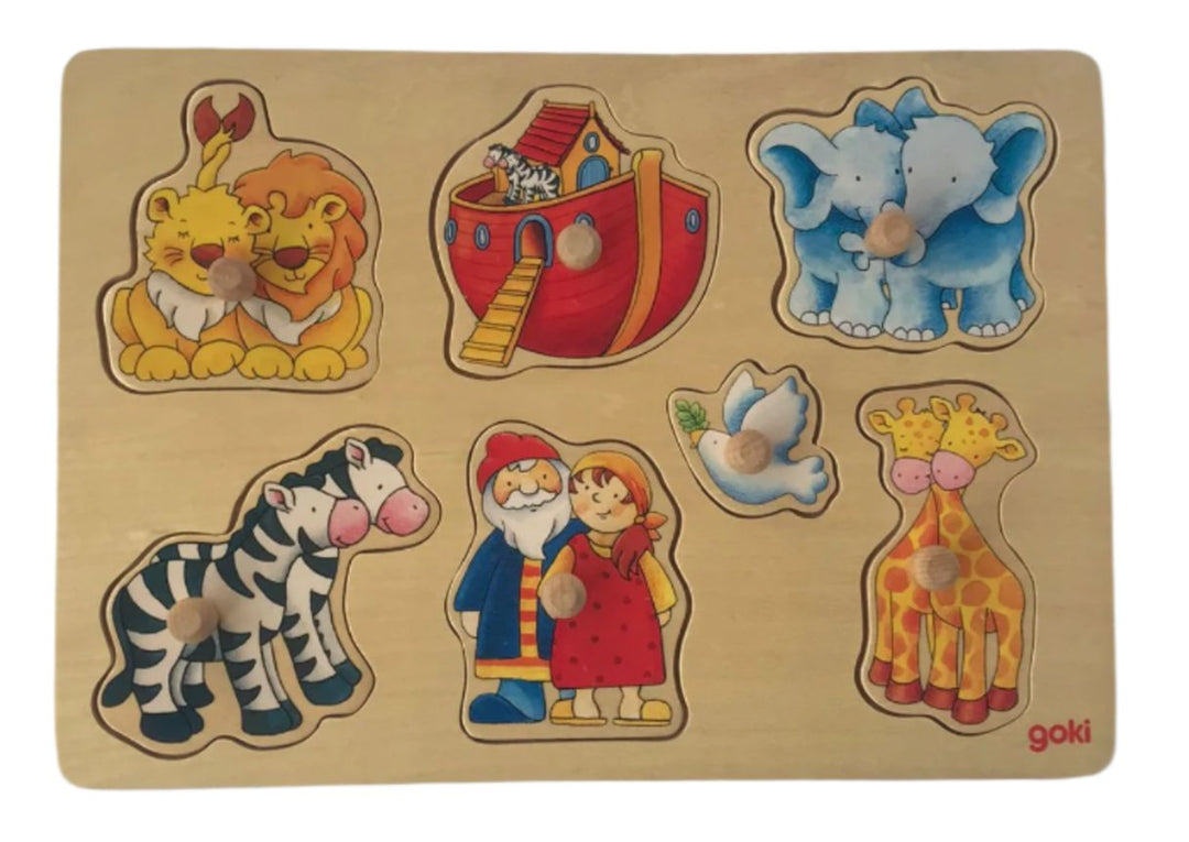 Goki, Noah's Ark wooden puzzle, This puzzle with bright vivid colours and large pieces is specially suitable for children.