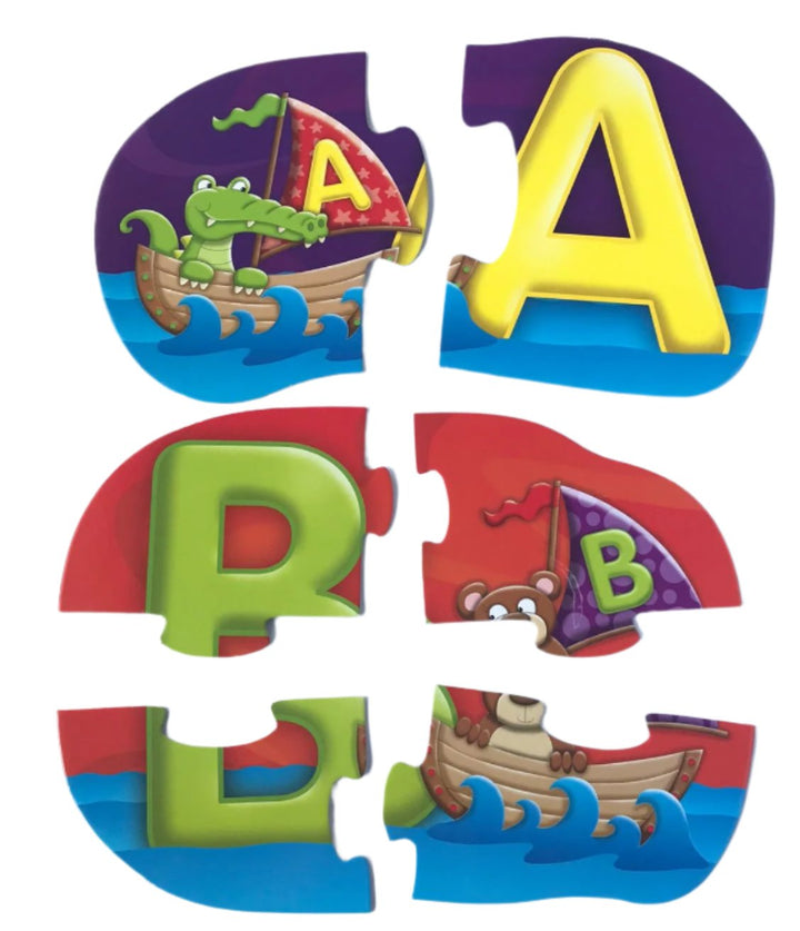 The Learning Journey, My First Puzzle Sets 4-In-A-Box - ABC, My First Puzzle set series are great “starter” puzzles and will help little hands develop fine motor skills. 4 In A Box ABC introduces first letters and sounds as the puzzles progress from 2 pieces to 4 pieces, to 6 pieces to 8 pieces, giving your child the opportunity to grow and develop with the set. The 8-piece puzzle brings the characters from the other three puzzles together in one animated scene with lots to talk about. My First Puzzle sets 