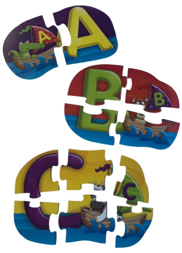 The Learning Journey, My First Puzzle Sets 4-In-A-Box - ABC, My First Puzzle set series are great “starter” puzzles and will help little hands develop fine motor skills. 4 In A Box ABC introduces first letters and sounds as the puzzles progress from 2 pieces to 4 pieces, to 6 pieces to 8 pieces, giving your child the opportunity to grow and develop with the set. The 8-piece puzzle brings the characters from the other three puzzles together in one animated scene with lots to talk about. My First Puzzle sets 