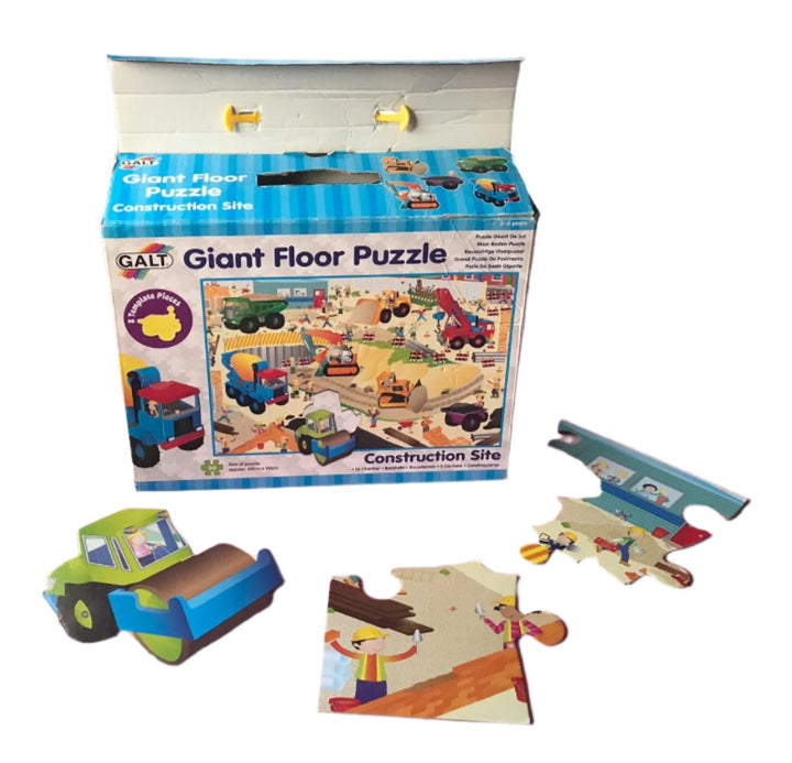 Galt, Galt A1013K Toys, Giant Floor Puzzle - Construction Site, Beautifully illustrated floor puzzle with 30 pieces including 8 templates, cut in the shape of the construction vehicles. There are so many interesting things to find in this puzzle that children will return to it time and time again. The large, easy to handle pieces are made in thick board with a wipe-clean surface.