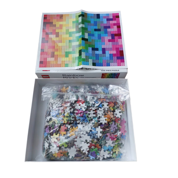 Lego, Rainbow Bricks 1000 piece puzzle, Master Builders, this jigsaw puzzle is the LEGO challenge you’ve been waiting for. With the LEGO Rainbow Brick Puzzle, 1,000 pieces come together to reveal bricks in all shades of the LEGO rainbow—from Bright Red to Earth Blue to Cool Yellow and everything in between. Fun for solo builders or the whole family, this LEGO rainbow will brighten any cloudy day.