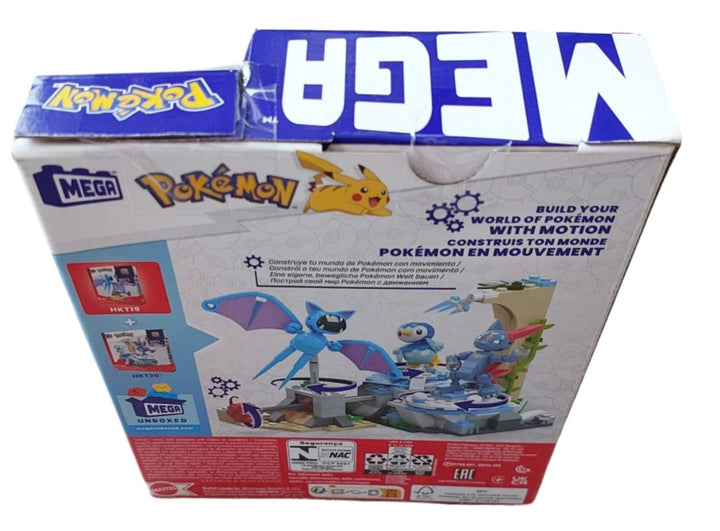 Mattel, Zubat's Midnight Flight, Watch Zubat take flight with this building set featuring the innovative Motion Brick! Build the desert environment, then turn the crank to see Zubat fly in circles over the desert. Combine with other Adventure Builder sets to create an expanded Pokémon world with motion.