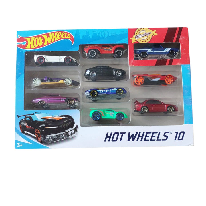 Hot Wheels, Hot Wheels 10 Pack, Creative & Imaginative Play, This 10-Pack of die-cast race cars is perfect for accelerating a collection of extremely fast Hot Wheels vehicles. In addition to seven Hot Wheels originals, such as the El Segundo Coupe and Group C Fantasy for high-octane styling, it offers three fully licensed vehicles: a 1:64 size Corvette Greenwood, a Lamborghini Centenario Roadster, and a McLaren Speedtail. For any occasion, this multipack makes a thoughtful present. Decorations and colours c