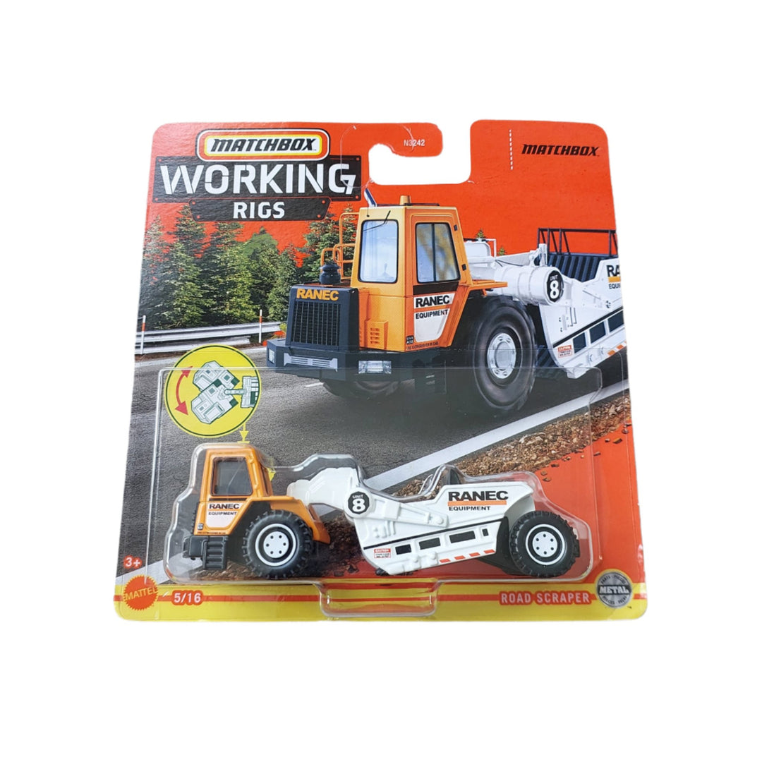 Mattel, Matchbox Road Scraper, The Road Scraper is a larger-sized construction vehicle with moving parts.