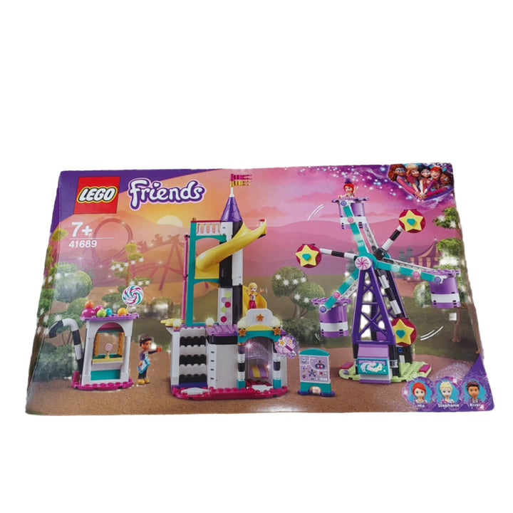 Lego, Lego Friends Magical Ferris Wheel and Slide (41689), Kids need no longer wait for the carnival to roll into town to experience the fun of the fair. LEGO® Friends Magical Funfair Ferris Wheel and Slide (41689) brings carnival fun to kids’ bedroom every day. They can spin round on the pretty Ferris Wheel with its cute, purple, top-hat-style carriages, serve at the candy stall and entertain the crowds by performing card tricks.