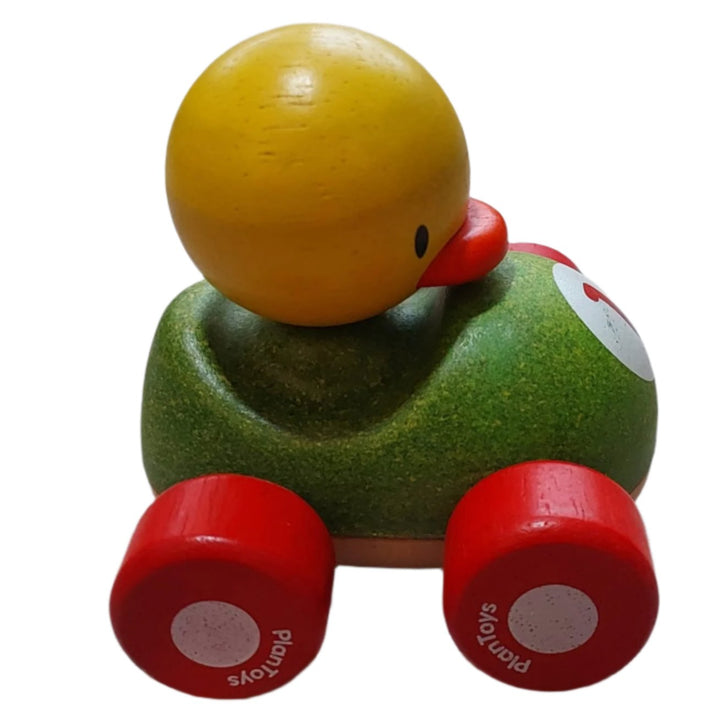 Enjoy competitive fun with the Duck Racer. It has a gently curved design that makes it easy for children to hold and push. Race the Duck Racer alongside other PlanToys racers for a fun, competitive play experience