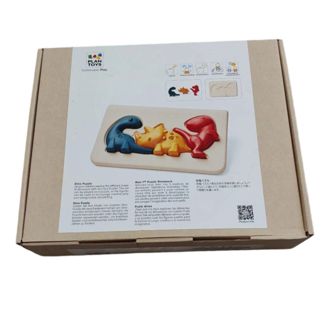 Plan Toys, Dino Puzzle, This Dino Set will spark hours of imaginative play and comes with a Diplodocus, Triceratops, Tyrannosaurus Rex, and Stegosaurus.