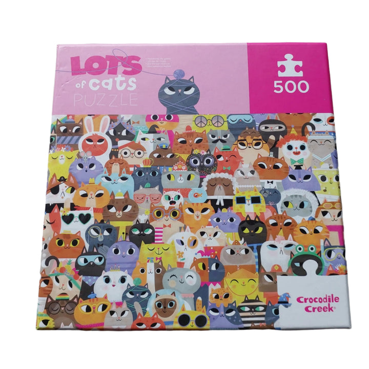 Crocodile Creek, Lots of cats puzzle, Crocodile Creek lots of cats is a 500 piece jigsaw puzzle is great for family or individuals - and of course cat lovers! This puzzle is a collection of artful and whimsical cats! Cats in glasses, tiaras, even bunny ears and so much more!