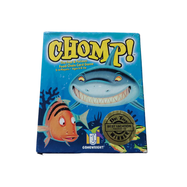 GameWright, Chomp!, The game consists of a specialized deck of 52 cards which depict various sea creatures on a food chain--plankton, shrimp, little fish, big fish, seal, shark. The higher the creature is on the food chain, the more types of creatures it can chomp.