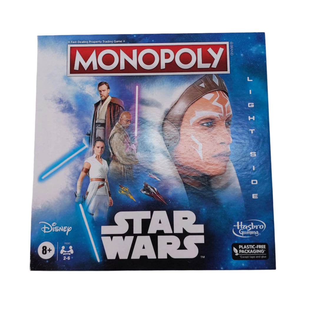 Hasbro, Monopoly Star Wars, Let the Force be your ally! In this Monopoly: Star Wars Light Side Edition board game, players form as many Rebel alliances as they can to protect the galaxy from evil! The more alliances formed, the more credits a player can collect from other players. Use Yoda and The Force cards for guidance, but beware the power of the dark side! Land on a Ship space? Jump to hyperspace and move to any Rebel hero between that Ship and the next one on the board. The last player with credits wh