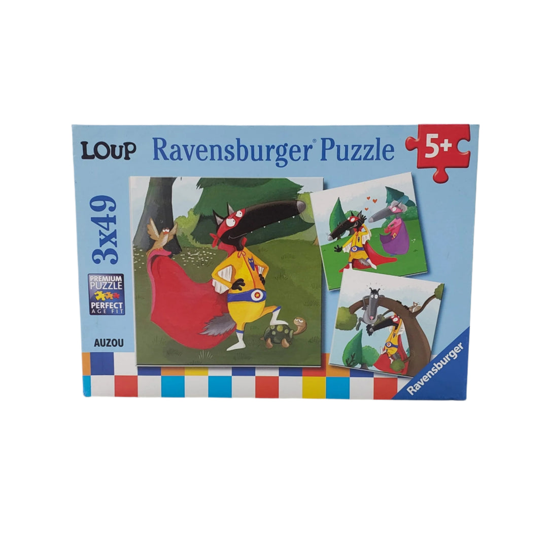 Ravensburger, Loup 3X49 puzzle, 3 puzzles of 49 pieces each, 3 color posters. The older the child gets, the smaller the puzzle piece becomes. A collection of puzzles specially adapted for children aged 5 and over. The large size of the pieces is specially designed to allow a better grip for the youngest puzzlers. With the best licenses of the moment.