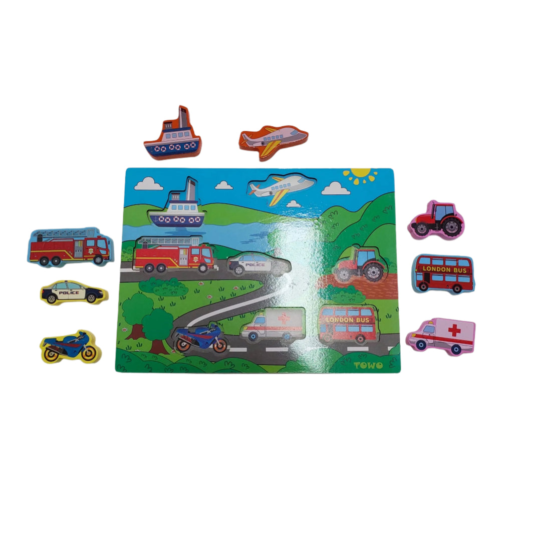 Shinnington, Shinnington farm transport puzzle, Colourful wooden transport puzzle for babies. This puzzle can be played along with Shinnington Farm Animal Puzzle.