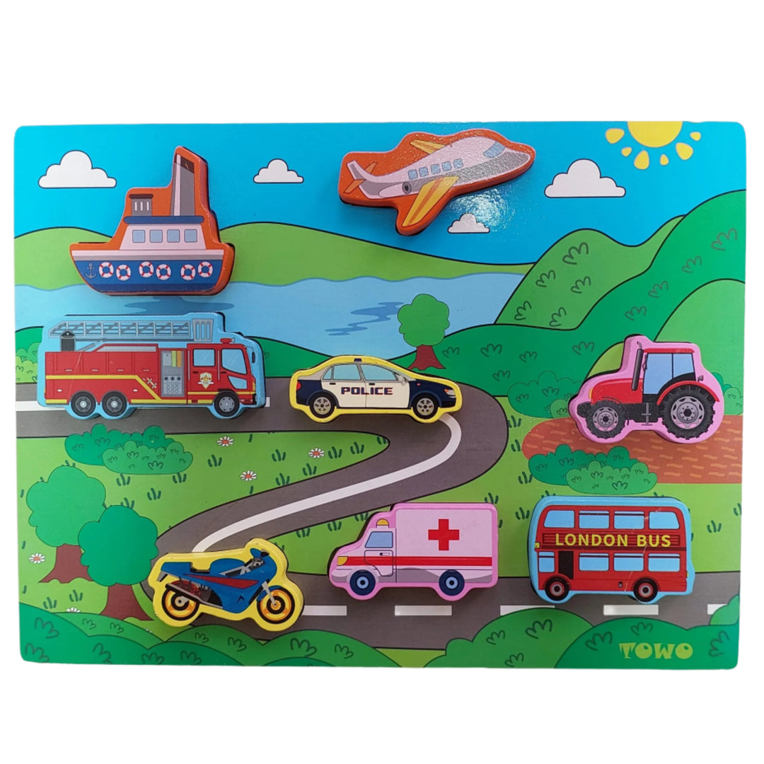 Shinnington, Shinnington farm transport puzzle, Colourful wooden transport puzzle for babies. This puzzle can be played along with Shinnington Farm Animal Puzzle.