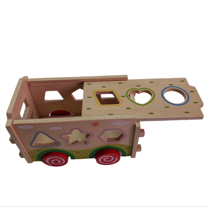 Babylove, Babylove wooden Shape Sorter, The 3D truck block bus toy helps kids to improve their cognitive competence in colors and shapes and is also good to boost their hand-eye coordination.