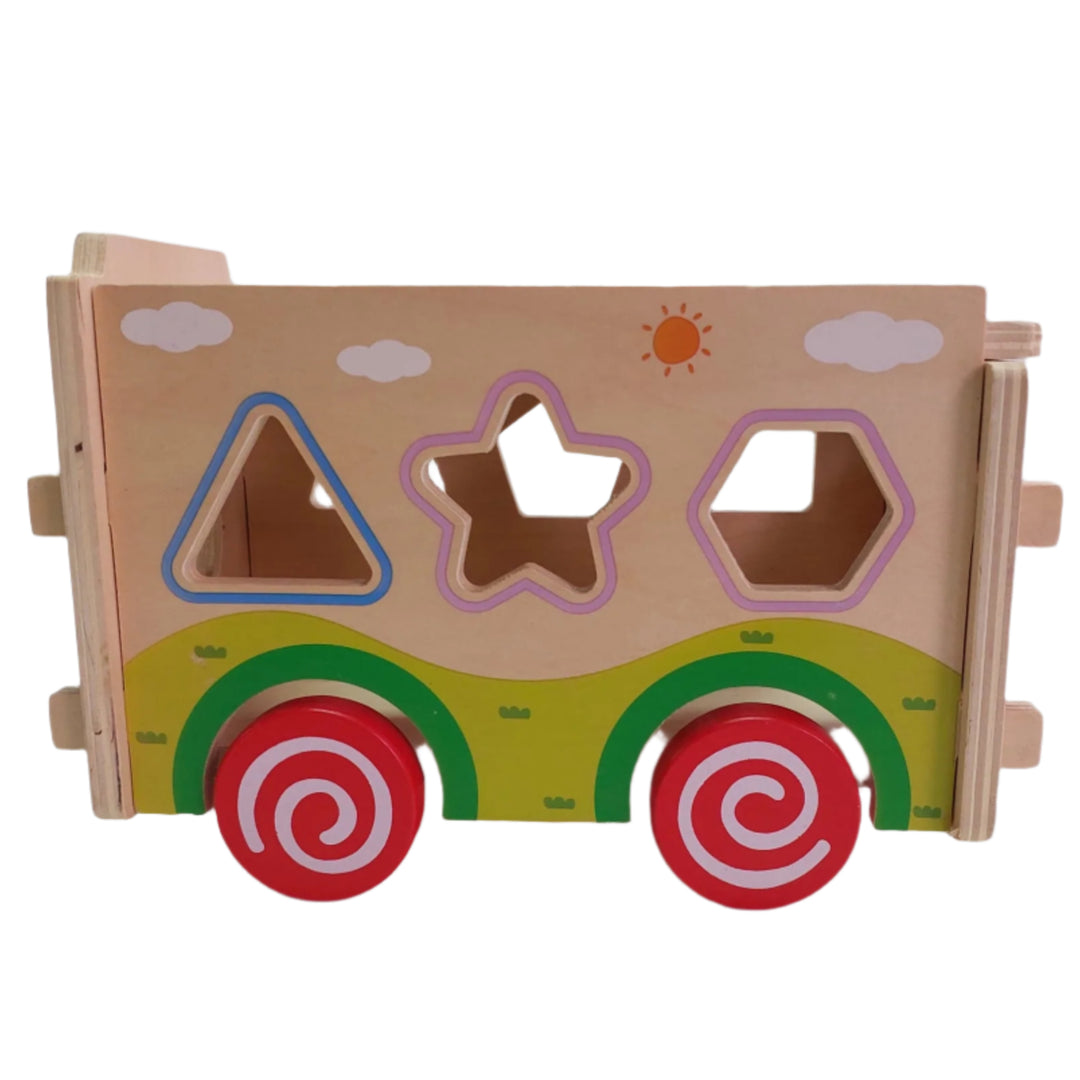 Babylove, Babylove wooden Shape Sorter, The 3D truck block bus toy helps kids to improve their cognitive competence in colors and shapes and is also good to boost their hand-eye coordination.