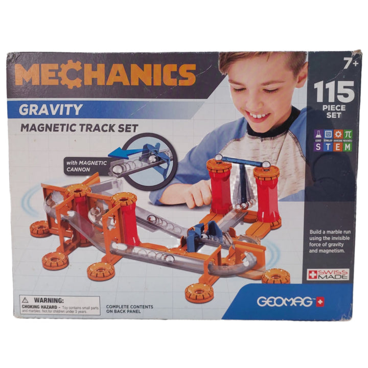 Geomag, Mechanic Gravity Magnetic Track Set (115 piece set), Mechanics Gravity Magnetic Track harnesses the invisible forces of magnetism and gravity through original and surprising means. The spheres inside the circuit are set in motion by an innovative magnetic cannon that uses the force of attraction of the accelerating magnet. This set contains 2 magnetic rods, 9 spheres and 104 plastic elements - all the essentials needed to build freely and create chain reactions.