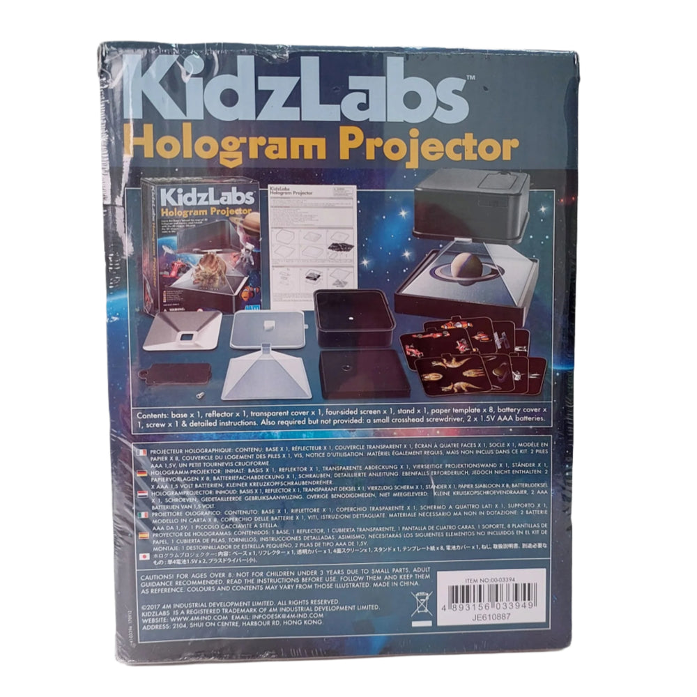 Kidzlabs, Hologram Projector, Learn the theory behind the magical 3D hologram and impress your friends with the 3D images as they come to life. From prehistoric dinosaurs to the deadliest predators of the sea, you can safely make anything come to life in the comfort of your own home. Friends and family will be astounded when you can make astronauts appear, floating in space or fish suspended in front of them. Even project images through your smart device, turning them into holograms. Perfect for budding sci