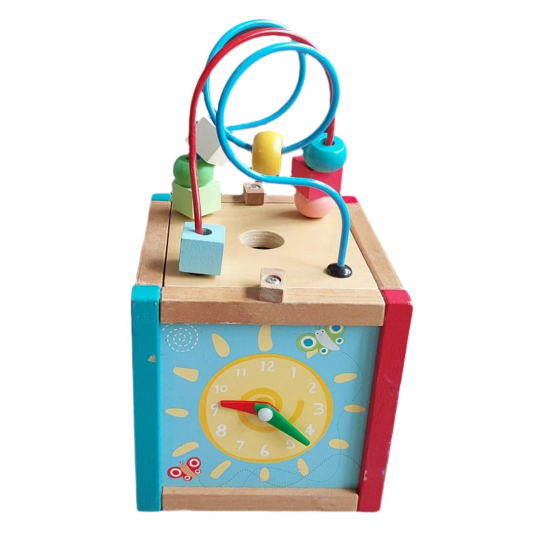 ELC, Early Learning Centre Mini Wooden Activity Cube, The Mini Wooden Activity Cube features vibrant colors and five activities. This classic wooden toy is perfect for fine motor skills, hand-eye coordination, and problem solving and is filled with early learning opportunities. The interactive features help little fingers get nimble for dressing, drawing, and writing, boosts your child’s reactions, and encourages your child to think creatively.